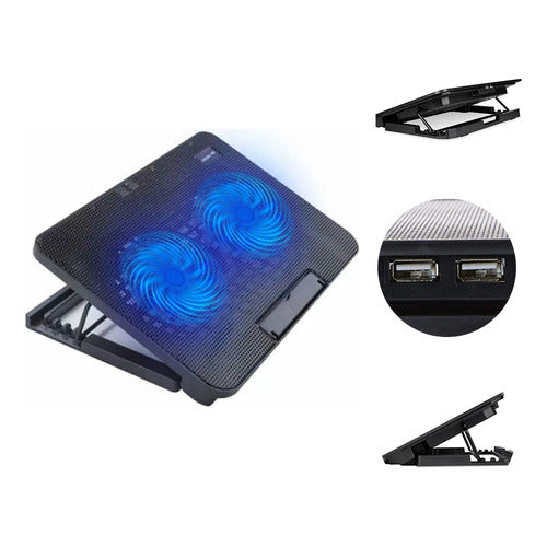 Base Refrigerante para Notebook Cooler 2 Ventiladores Silenciosos Ajustables con LED